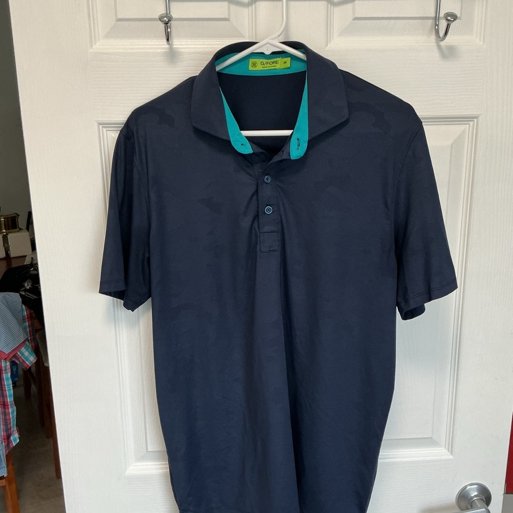 G/FORE Dark Blue Golf Polo with Aqua Highlights Sz M
